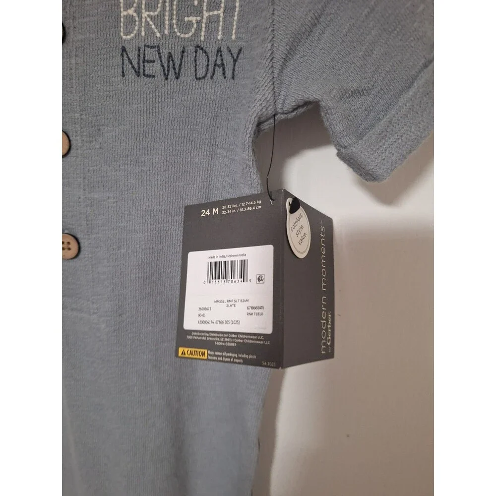 Modern Moments by Gerber gray knit cotton one-piece coverall‎ 24M Bright New Day
